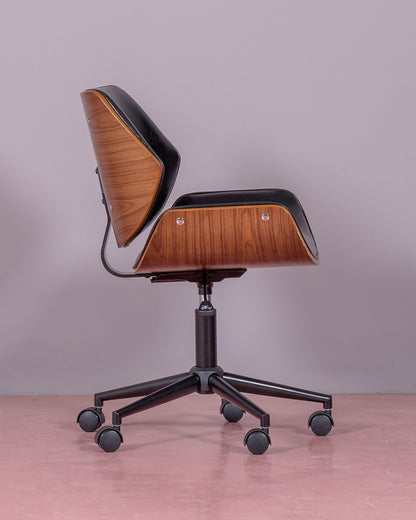 Silla De Oficina Retro En Madera De Nogal Y Polipiel - Nordic_2