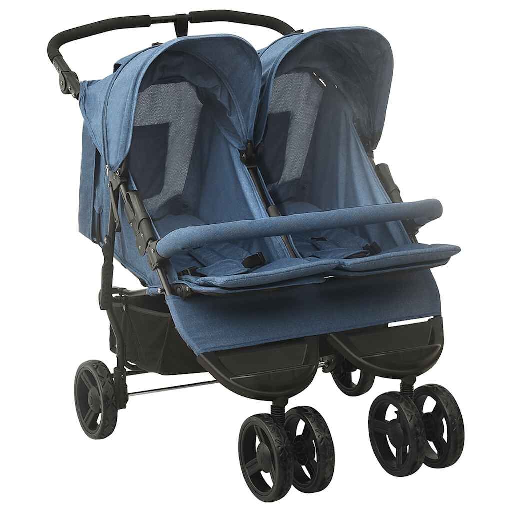 Vidaxl Carrito Para Gemelos De Acero Azul Marino_0