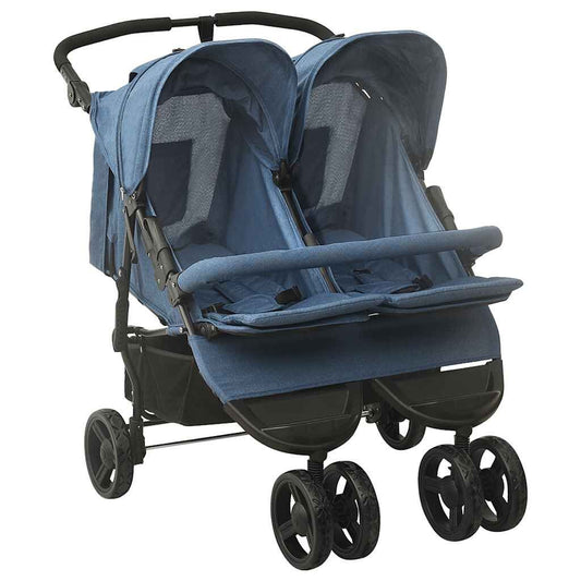 Vidaxl Carrito Para Gemelos De Acero Azul Marino_0