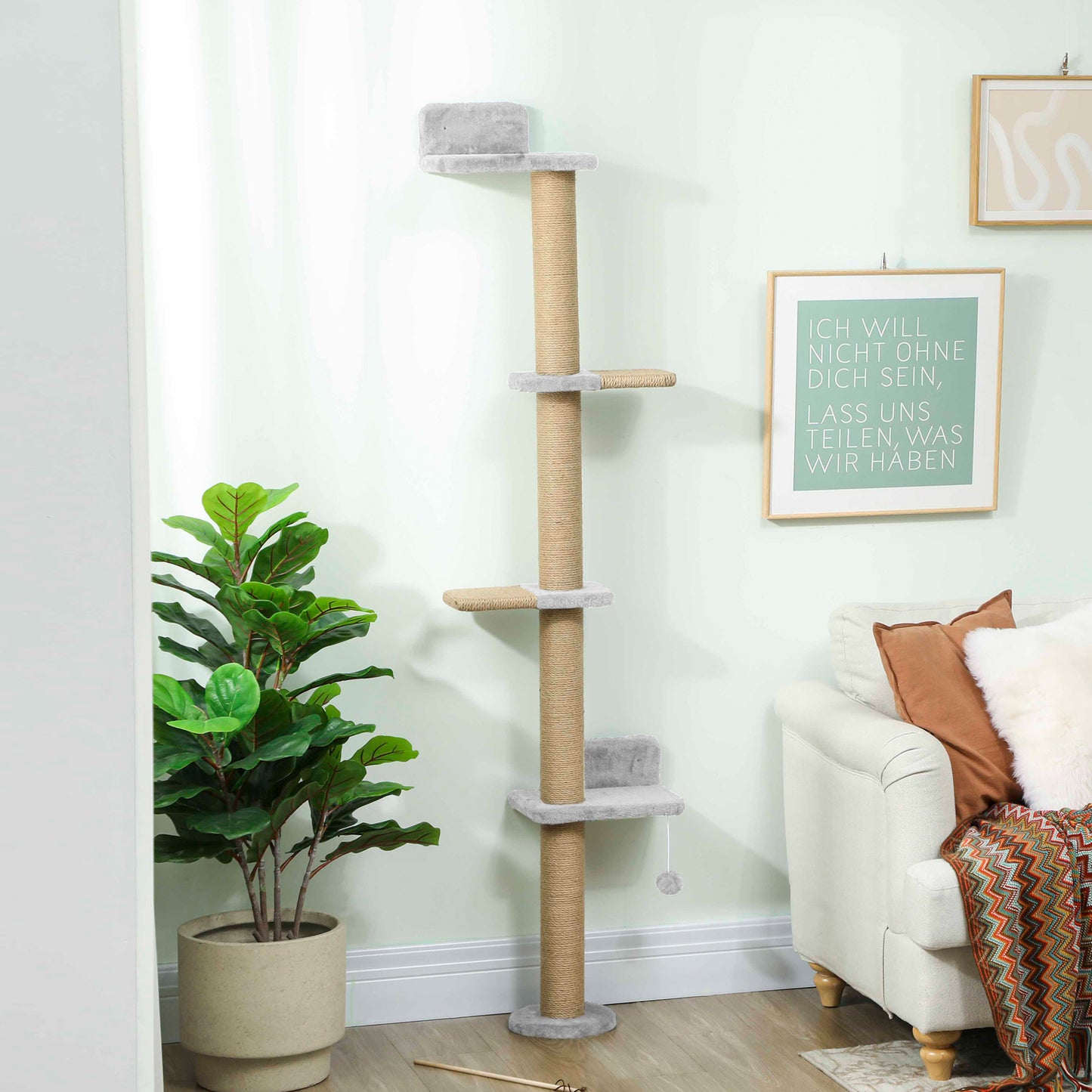 Pawhut Árbol Para Gatos De Pared De 5 Niveles 48x21x180 Cm Gris Claro_1