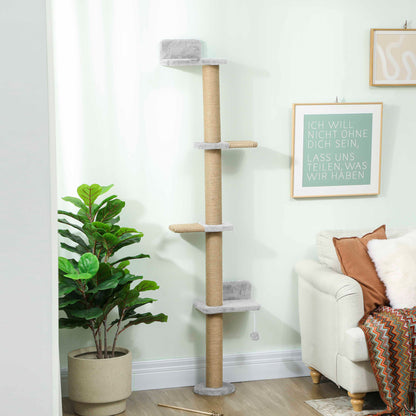 Pawhut Árbol Para Gatos De Pared De 5 Niveles 48x21x180 Cm Gris Claro_1