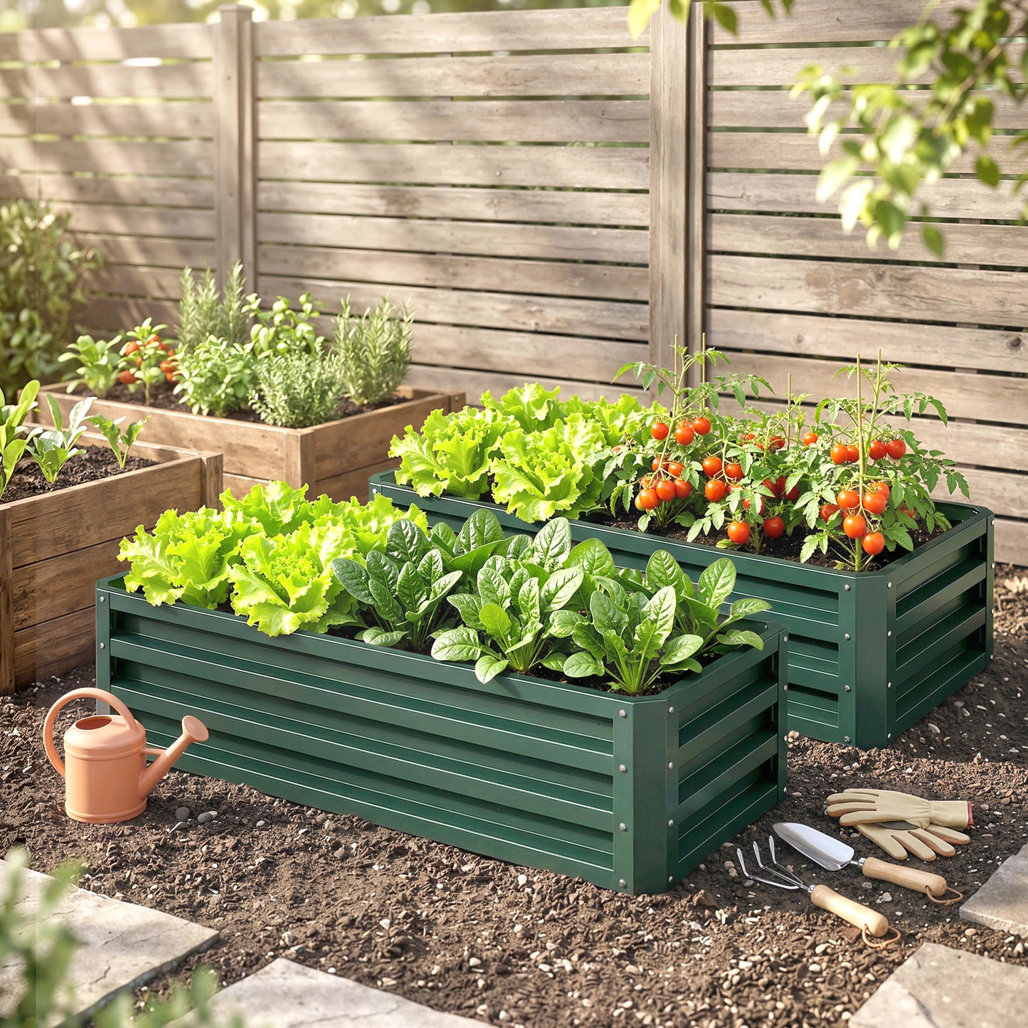 Outsunny Juego De 2 Jardineras Exterior Grandes De Acero 110x50x30 Cm Verde_1