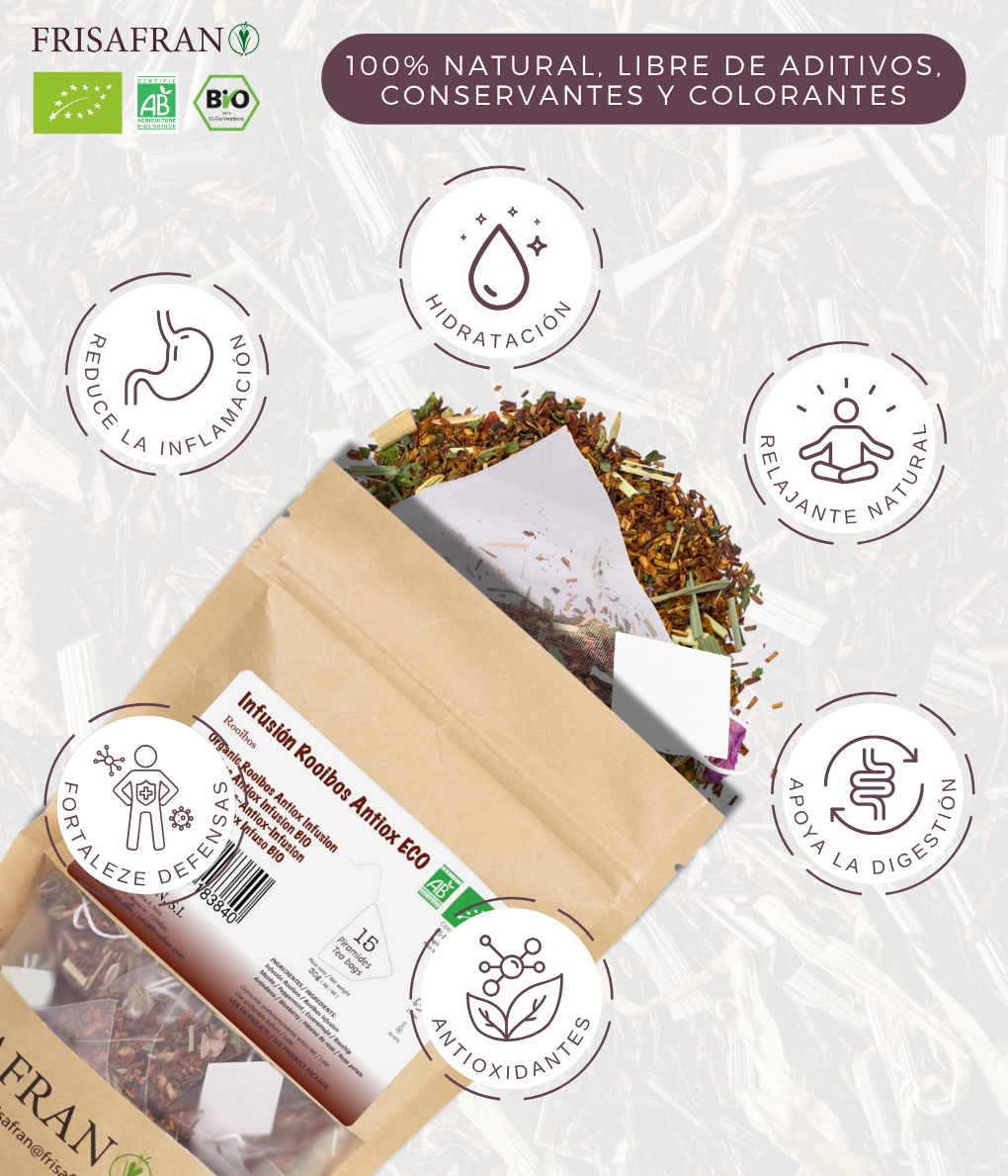 Infusión De Rooibos Antioxidante Ecológica En Pirámides | Calidad | Frisafran 30 Uds_1