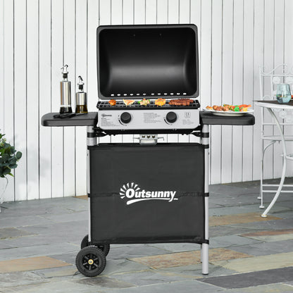 Outsunny Barbacoa De Gas Con 2 Quemadores 5,6 Kw 2 Ruedas 2 Mesas Negro_1