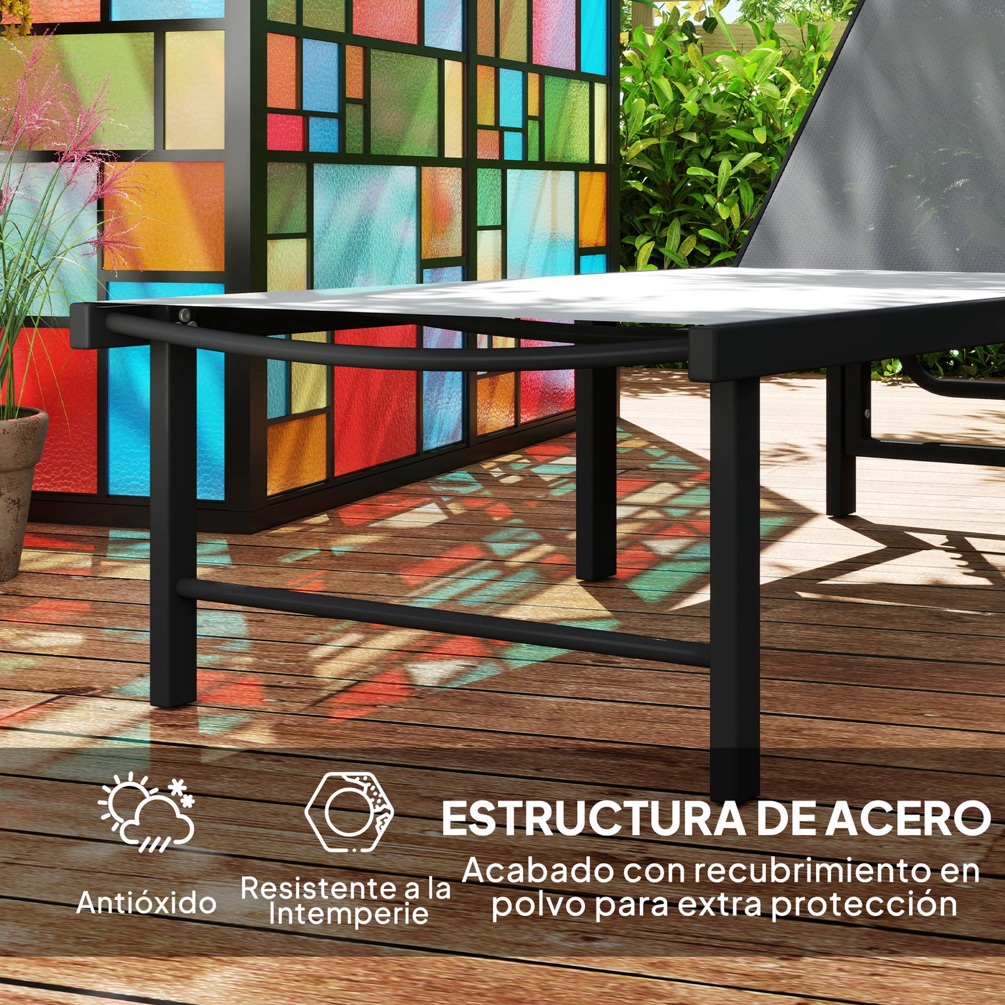 Outsunny Tumbona Jardín Exterior Con Respaldo Ajustable 166x60x84 Cm Gris_5