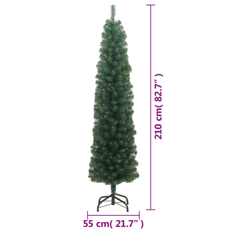 Vidaxl Árbol De Navidad Artificial Delgado Y Soporte Pvc Verde 210 Cm_5