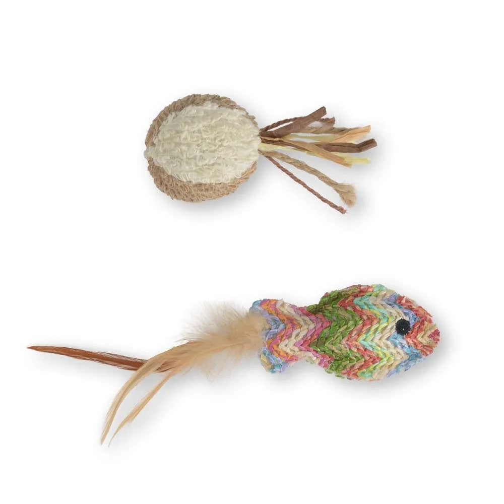 Juguete para gatos Fish pez de paja tejida con pelota de felpa Catit