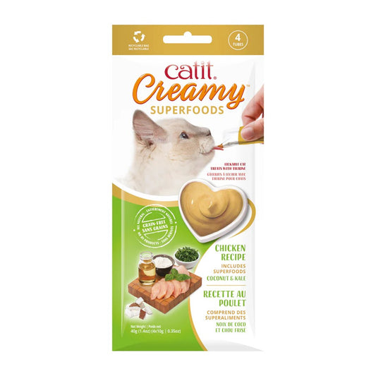 Snack con superalimentos para gatos de pollo, coco y kale Creamy Superfood 4 x 10 g Catit