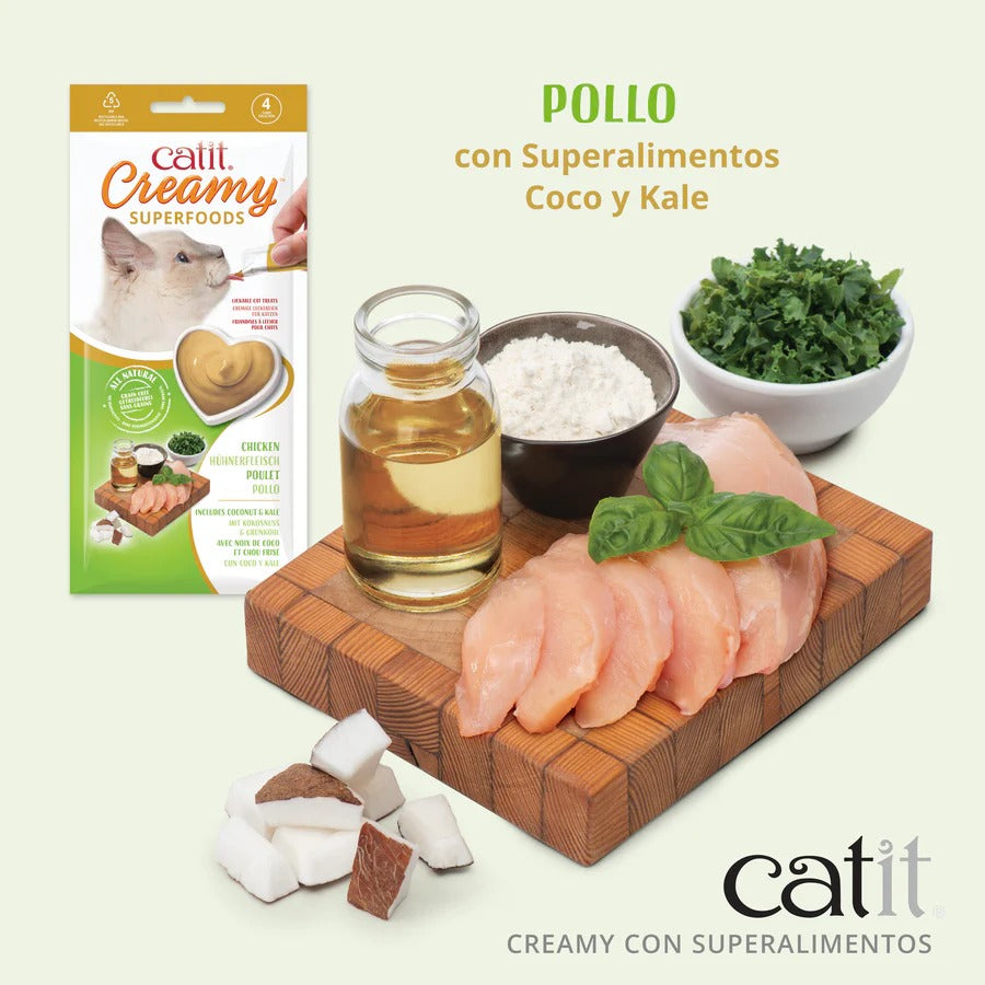 Snack con superalimentos para gatos de pollo, coco y kale Creamy Superfood 4 x 10 g Catit