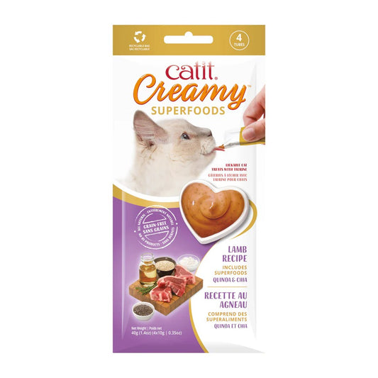 Snack con superalimentos para gatos de cordero, quinoa y chía Creamy Superfood 4 x 10 g Catit