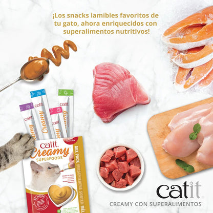 Snack con superalimentos para gatos de salmón, quinoa y espirulina Creamy Superfood 4 x 10 g Catit
