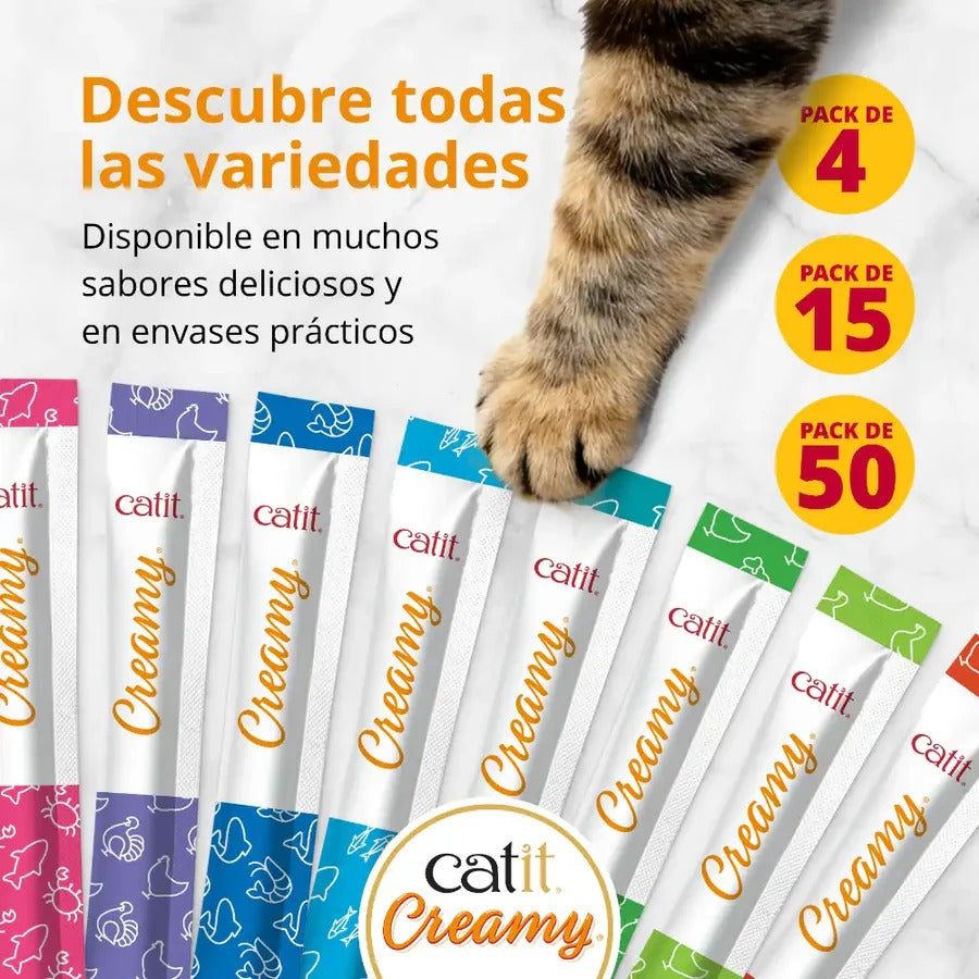 Snack líquido para gatos sabor salmón y gambas Creamy 4 x 10 g Catit