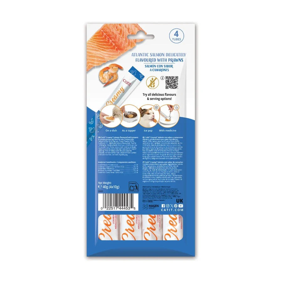 Snack líquido para gatos sabor salmón y gambas Creamy 4 x 10 g Catit