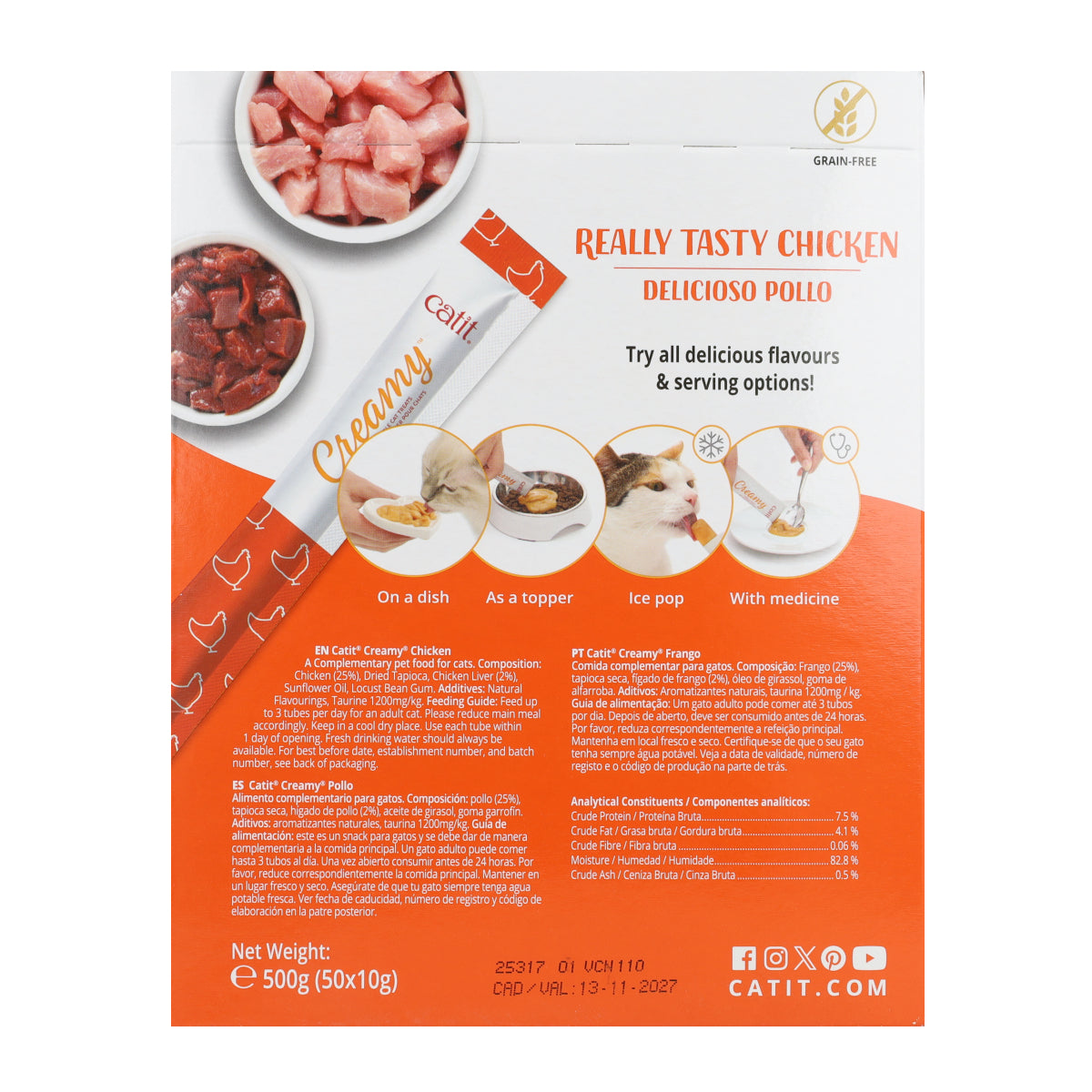 Snack líquido para gatos sabor pollo Creamy Mega Pack 50 x 10 g Catit