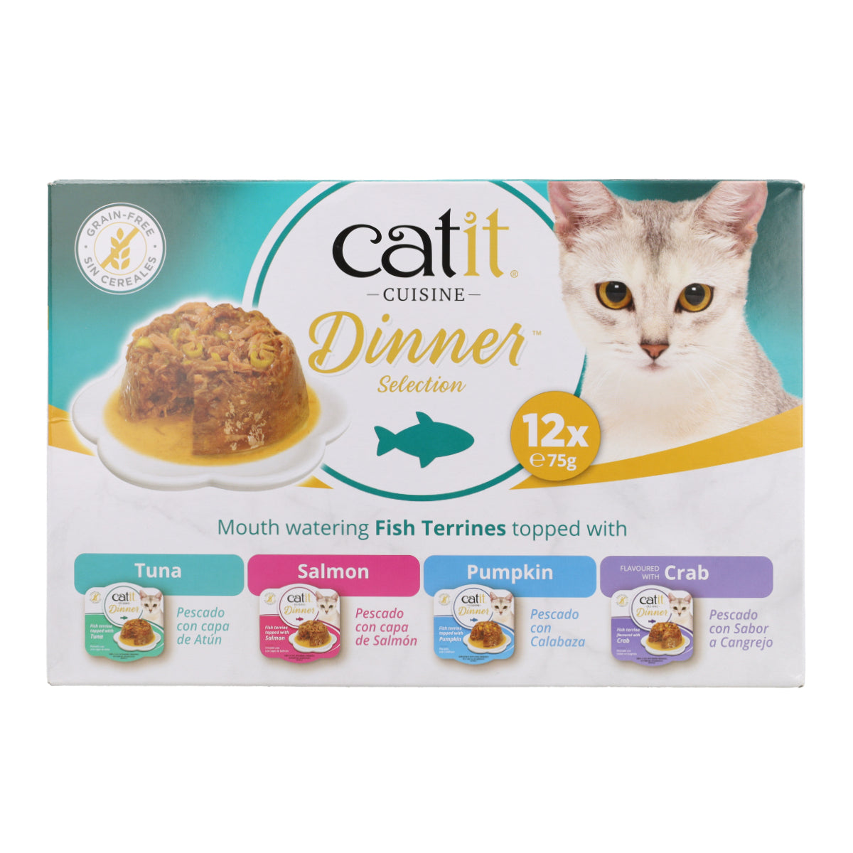 Comida húmeda para gatos Dinner pescado Pack Variado Cuisine 12 x 75 g Catit