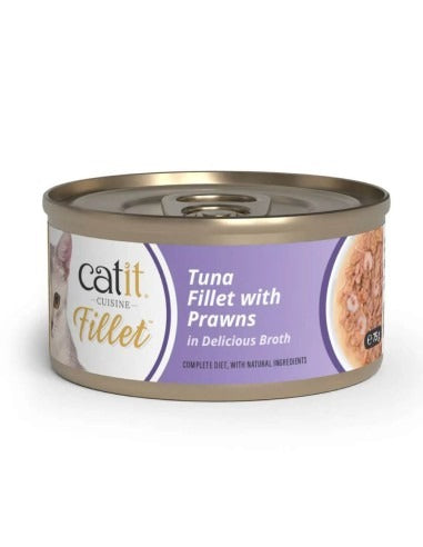 Comida húmeda para gatos Fillet atún con gambas en caldo Cuisine 75 g Catit