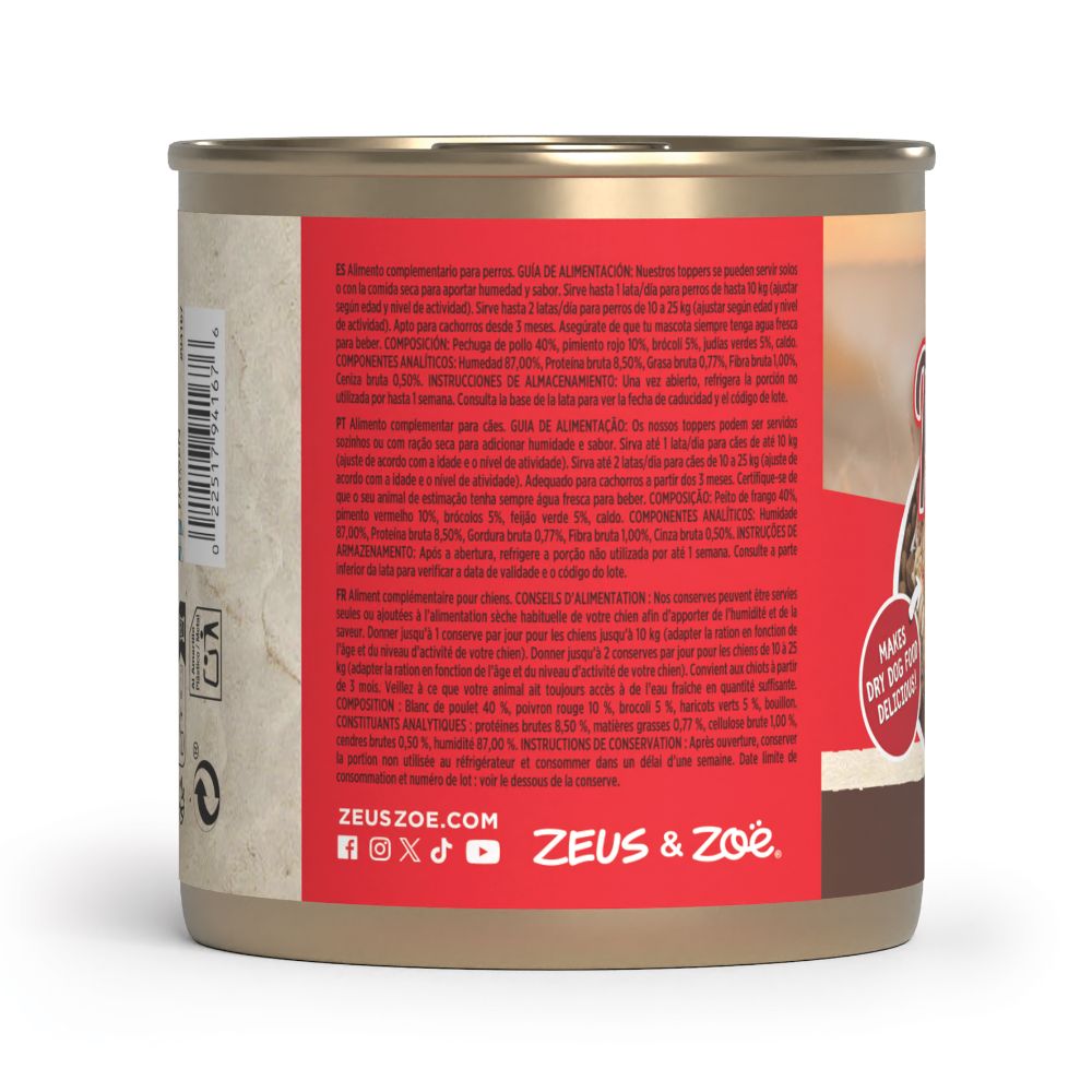 Topping para pienso de perros Natural Toppers pollo con pimiento rojo 170 g Zoë