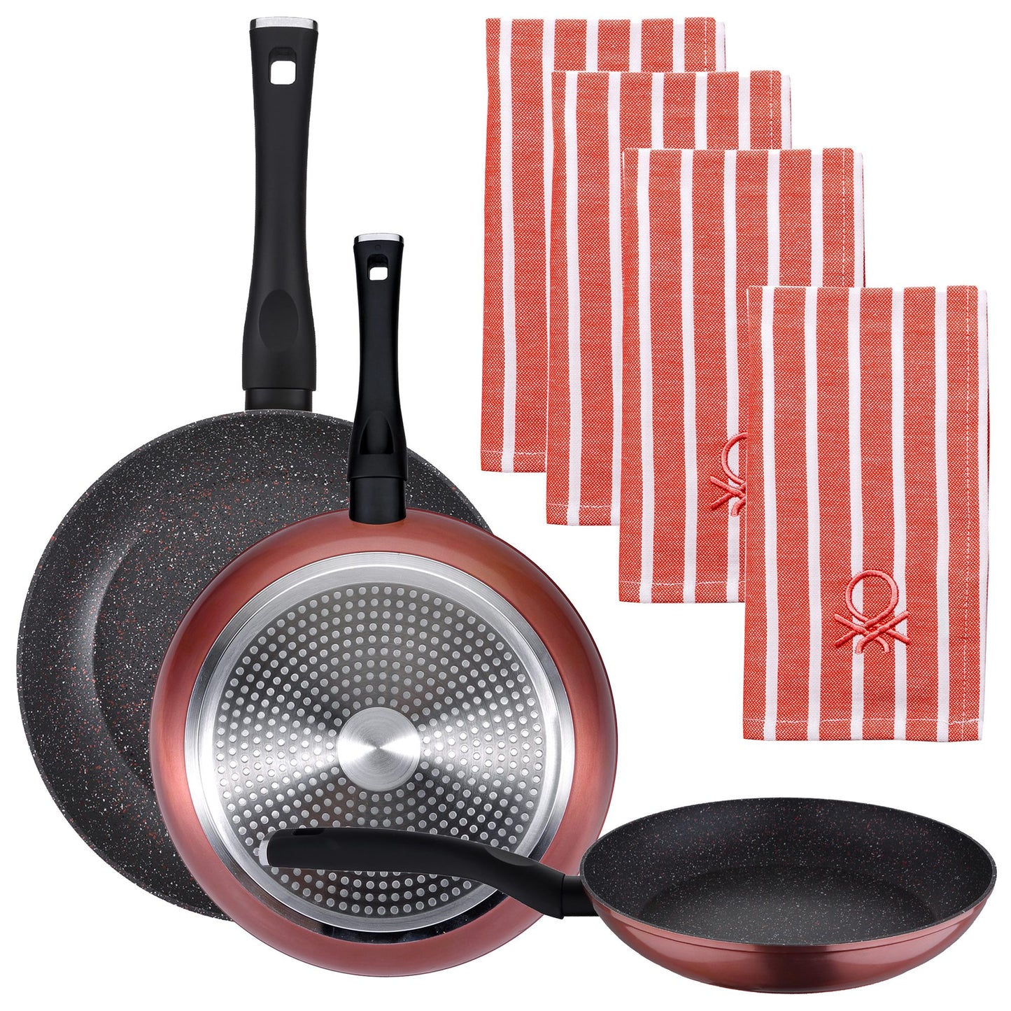 Pack De 3 Sartenes Ø20/24 Y 28 Cms + Set De 4pc Paños De Cocina De Algodón_0