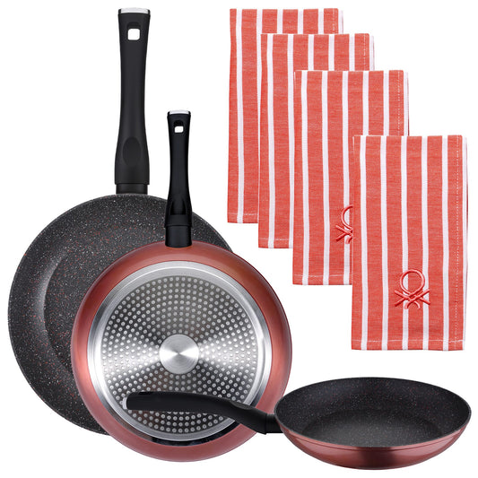 Pack De 3 Sartenes Ø20/24 Y 28 Cms + Set De 4pc Paños De Cocina De Algodón_0