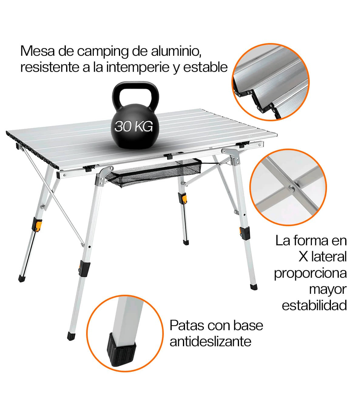 Mesa Plegable De Aluminio Camping 89,9x53 Cm Altura Regulable_4