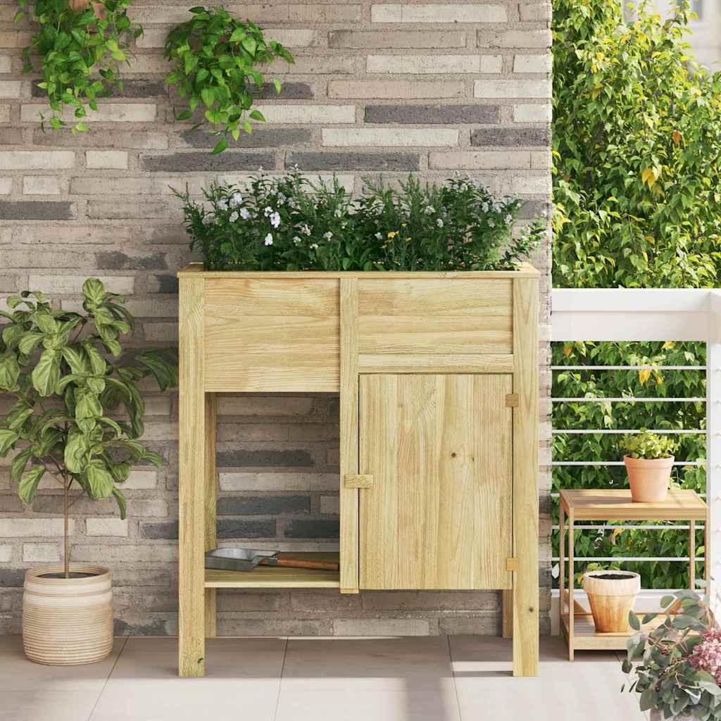 Macetero Alto Con Estante Marrón Madera De Pino Impregnada_1