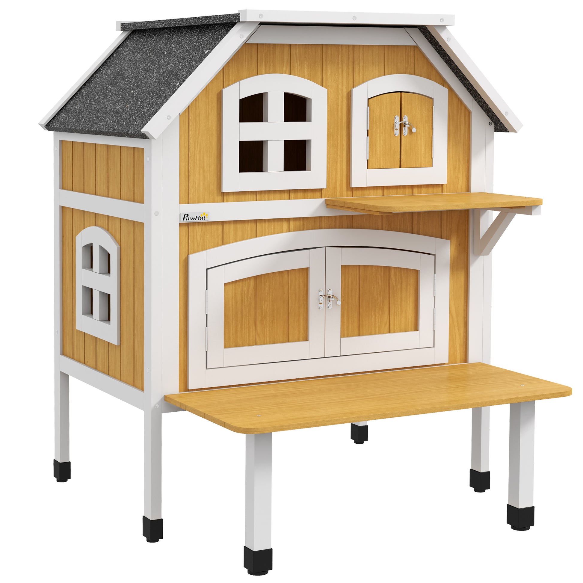 Pawhut Casa Para Gatos De Madera 78x82x93 Cm Con Techo Asfáltico Natural_0