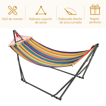 Outsunny Hamaca Con Soporte Plegable 2 En 1 Tendedero Con Barra 270x100x94 Cm_5