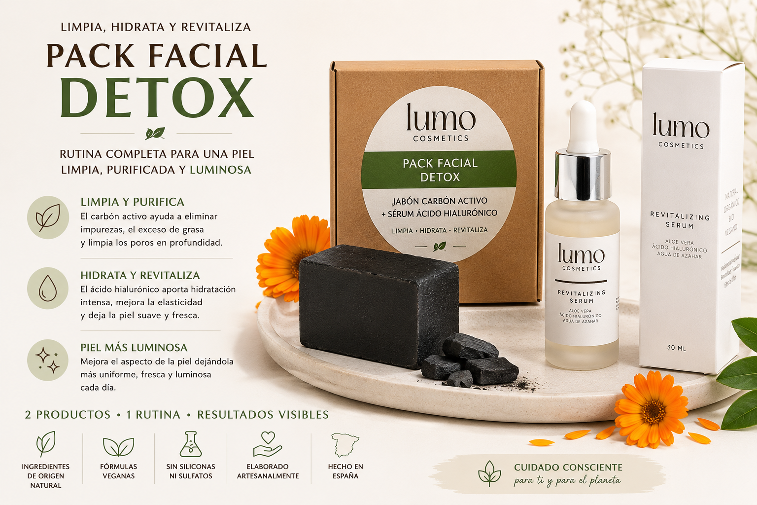 Pack Facial Detox | Jabón de Carbón Activo + Sérum Ácido Hialurónico | Limpieza e Hidratación_1