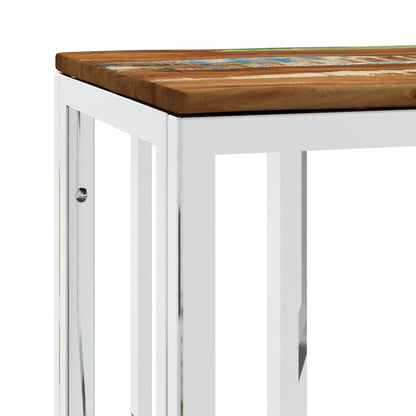 Mesa Consola Acero Inoxidable Madera Maciza Reciclada Plateada_3