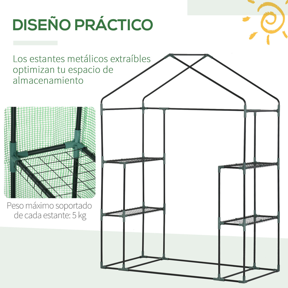 Invernadero De Jardín Outsunny Acero, Pe Verde 141x72x191 Cm_5