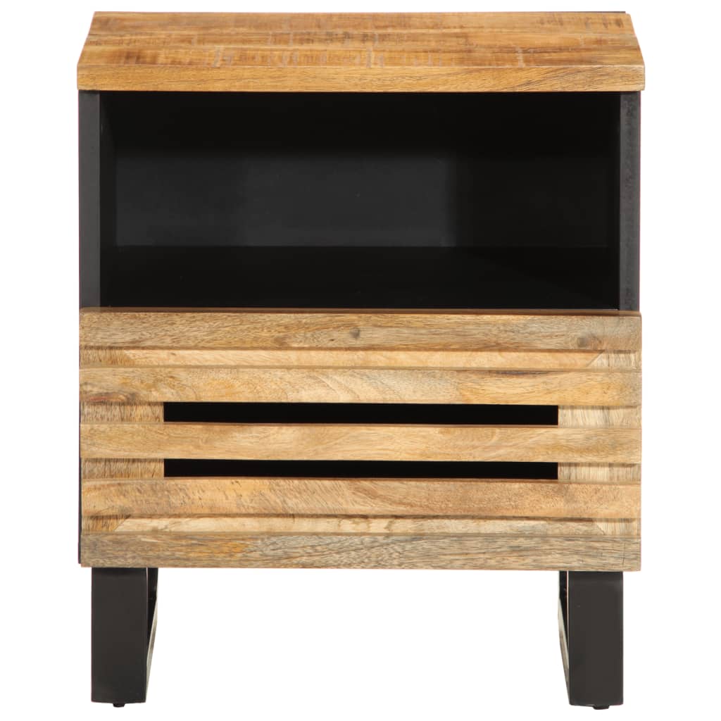Mesita De Noche De Madera Maciza De Mango Rugosa 40x34x46 Cm_1