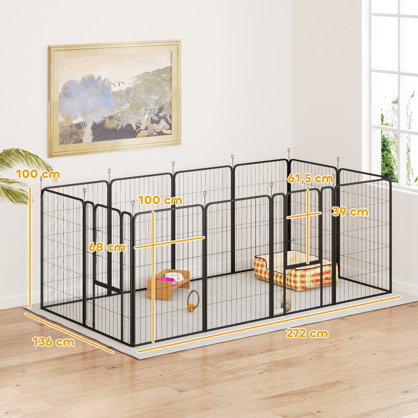 Pawhut Parque Para Perros De 12 Paneles De 100 Cm De Altura Con Puertas Negro_2