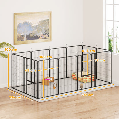 Pawhut Parque Para Perros De 12 Paneles De 100 Cm De Altura Con Puertas Negro_2
