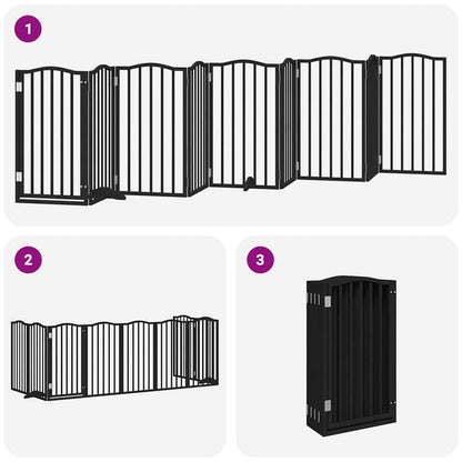 Vidaxl Puerta Para Perros Plegable 9 Paneles Madera Álamo Negra 450 Cm_4