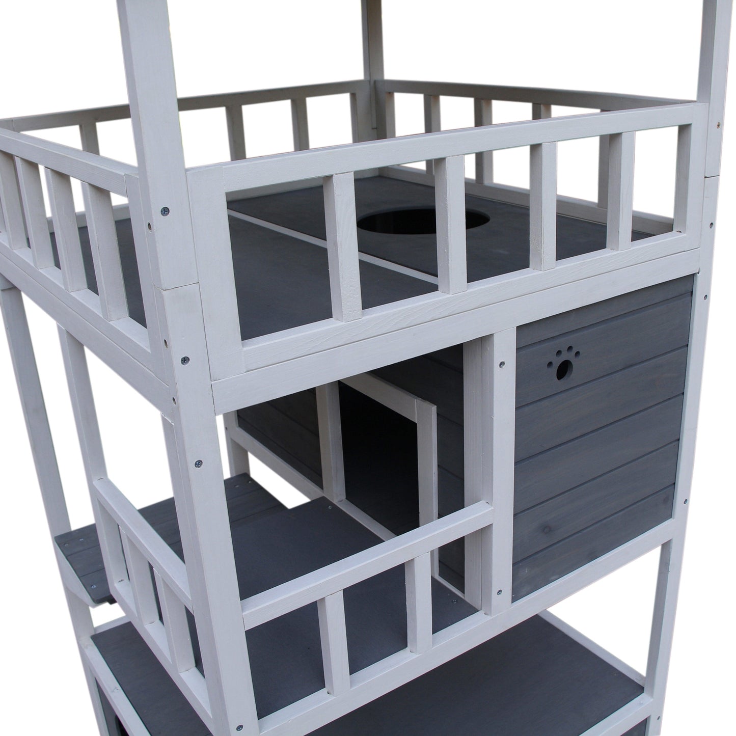 Pawhut Casa Para Gatos De Madera 75,5x75x137 Cm Con Techo Asfáltico Gris_4