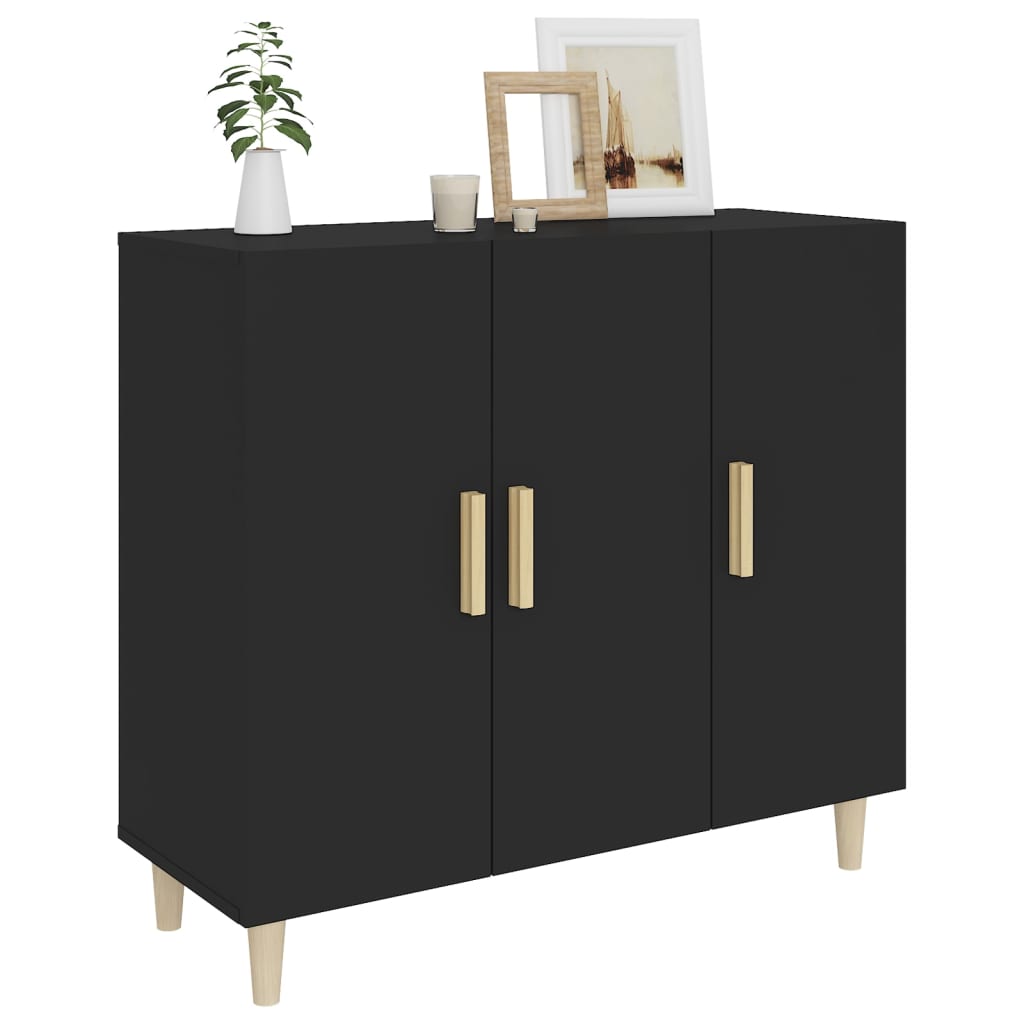 Aparador De Madera De Ingeniería Negro 90x34x80 Cm / Vetonek_2