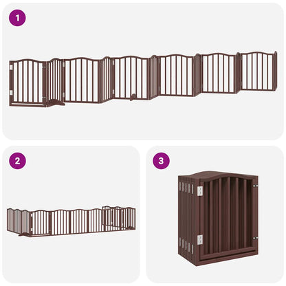 Vidaxl Puerta De Perros Plegable 12 Paneles Madera Álamo Marrón 600 Cm_3