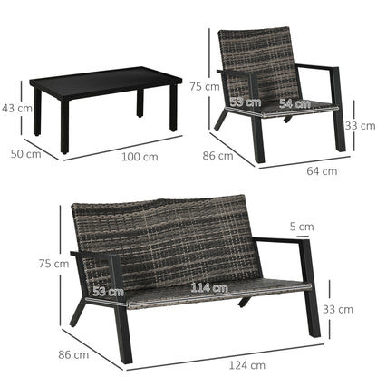 Outsunny Conjunto De Muebles De Jardín De Ratán 4 Piezas Con Sofás Y Mesa Negro_2