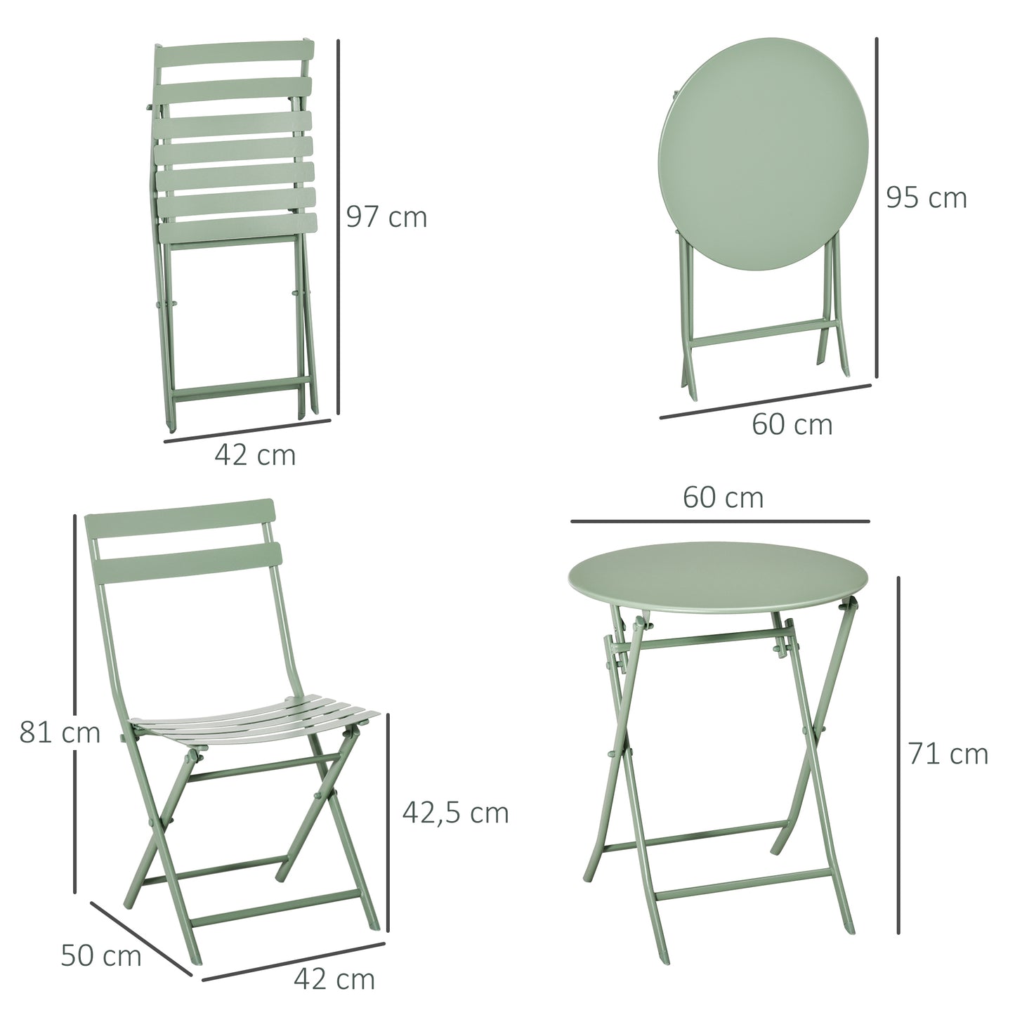 Outsunny Conjunto De Muebles De Jardín Plegable Con Marco De Acero Verde Oscuro_2