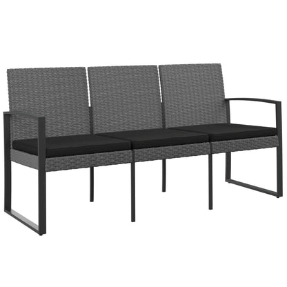 Vidaxl Banco Jardín 3 Plazas Cojines Pp Aspecto De Ratán Gris Oscuro_0