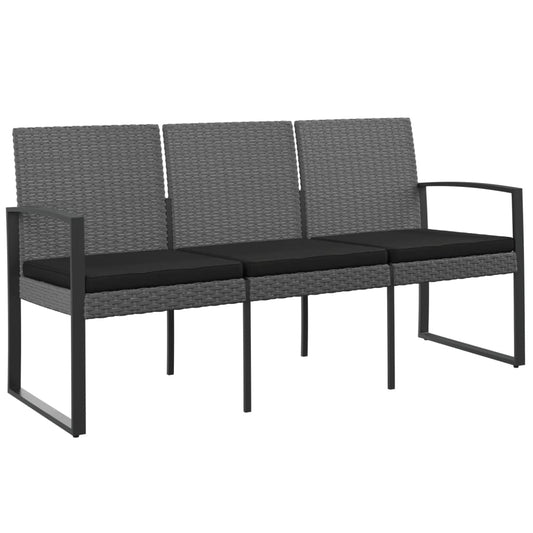 Vidaxl Banco Jardín 3 Plazas Cojines Pp Aspecto De Ratán Gris Oscuro_0
