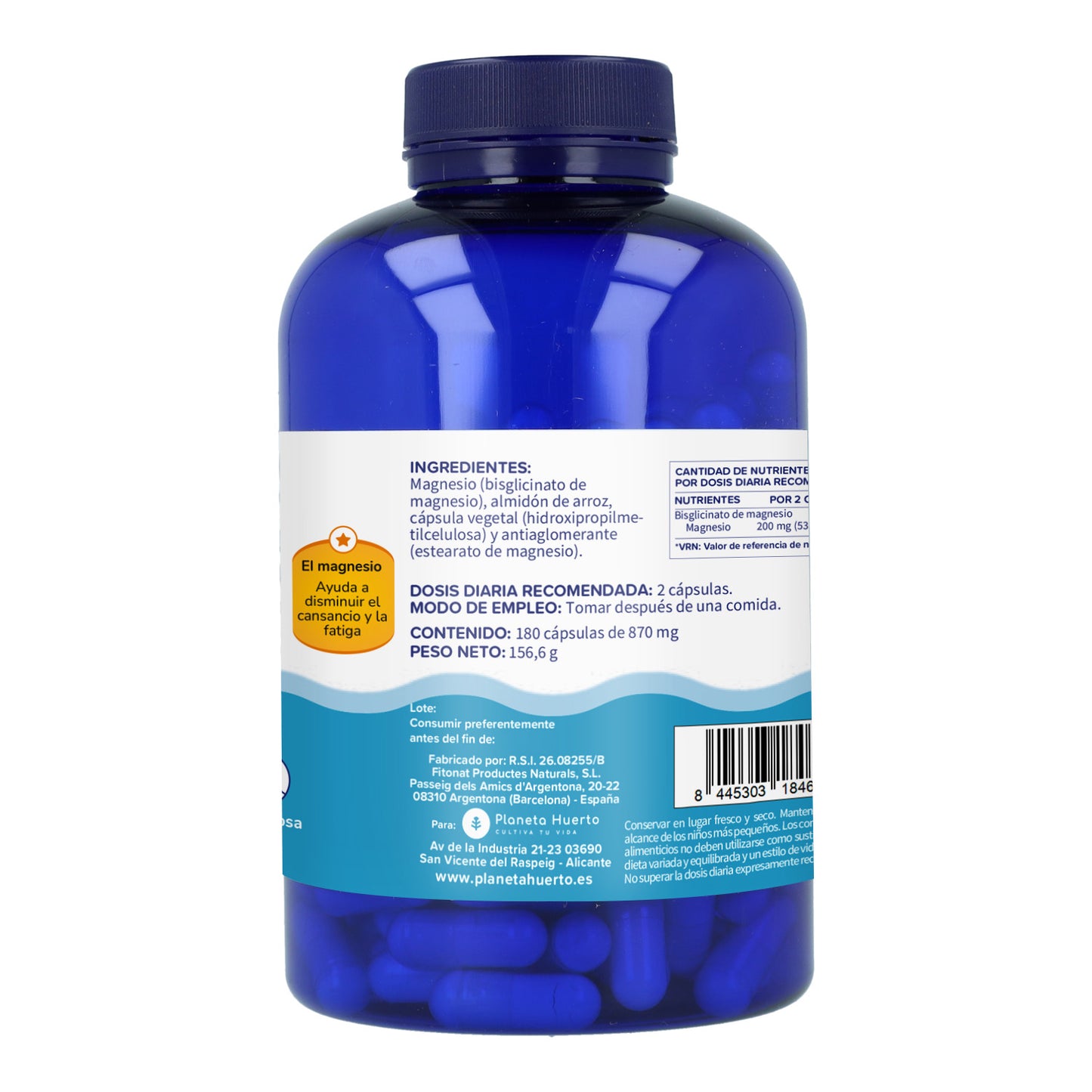 Pack 2xBisglicinato de Magnesio 500 mg Planeta Huerto 180 cápsulas