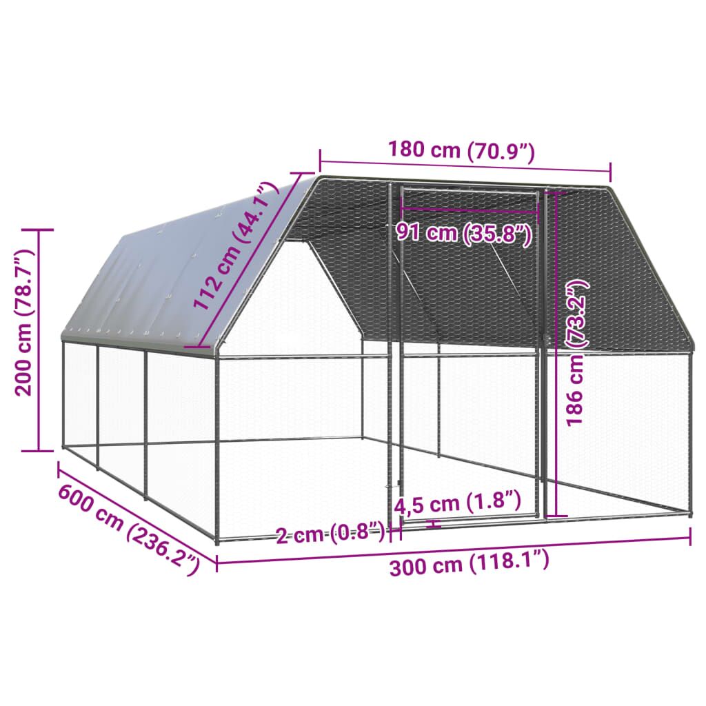 Vidaxl Jaula Gallinero De Exterior De Acero Galvanizado 3x6x2 M_4