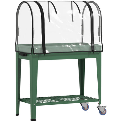 Outsunny Huerto Urbano Elevado Con Ruedas Y Cubierta 80x40x120 Cm Verde_0