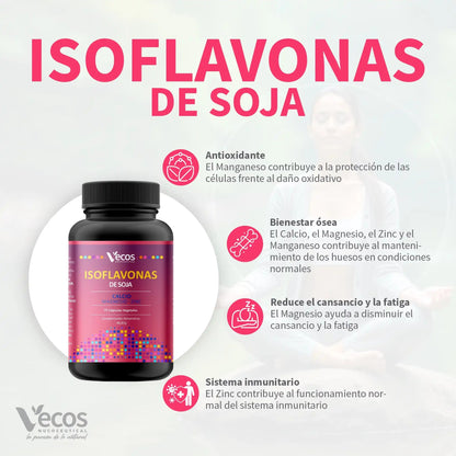 Isoflavonas de soja calcio magnesio zinc Vecos 75 capsulas