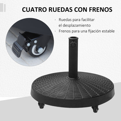 Outsunny Base Para Sombrilla Redonda Ø52 Cm Con Ruedas Negro_5