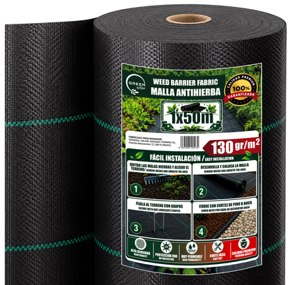 GREEN GOF Malla Antihierbas Premium 1x50m, 130g/m² - Ultra Resistente. Alta Estabilización Uv, Permeable Y Transpirable_0