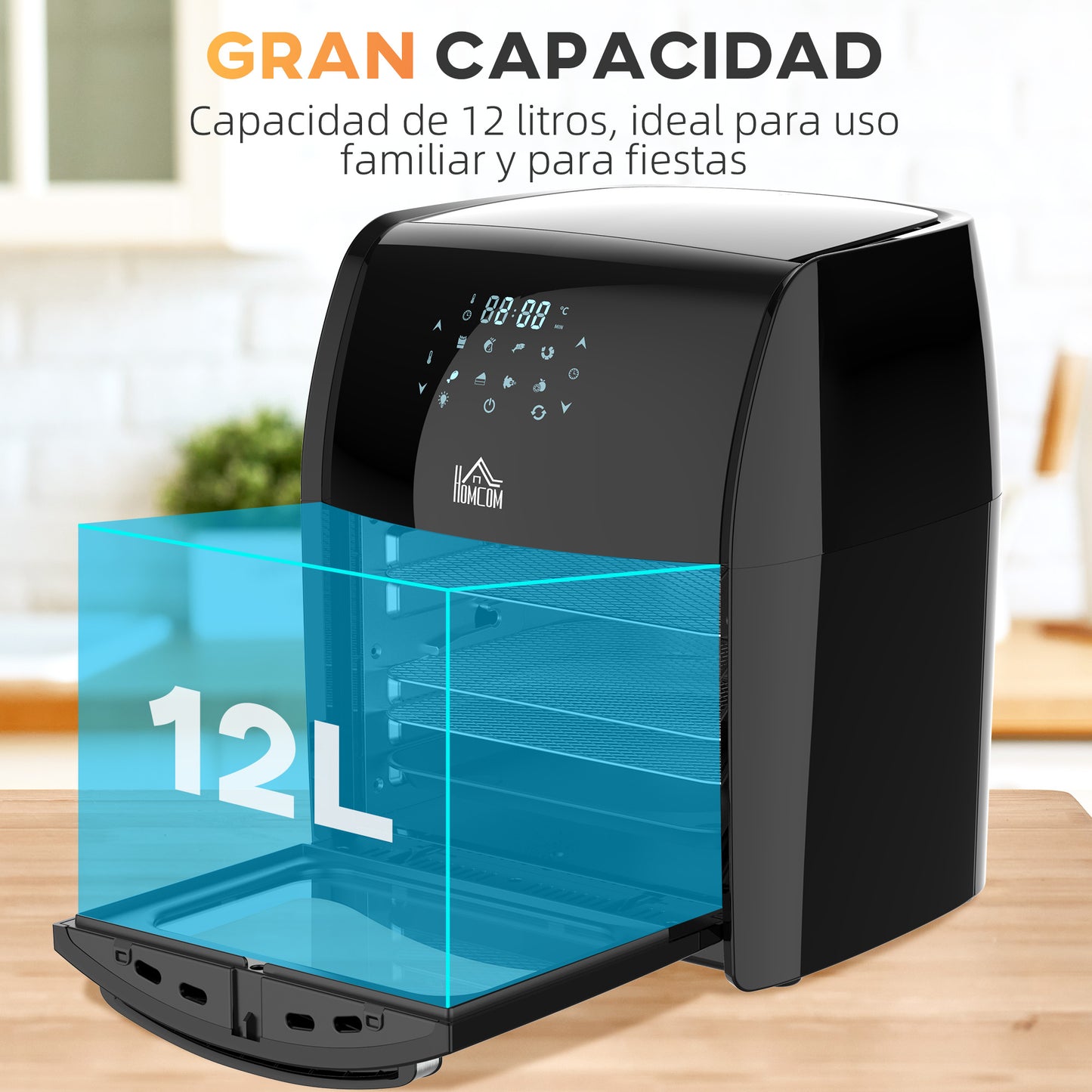 Homcom Freidora De Aire 3 En 1 12l 1800w Con 8 Programas 35x33,5x40 Cm Negro_5
