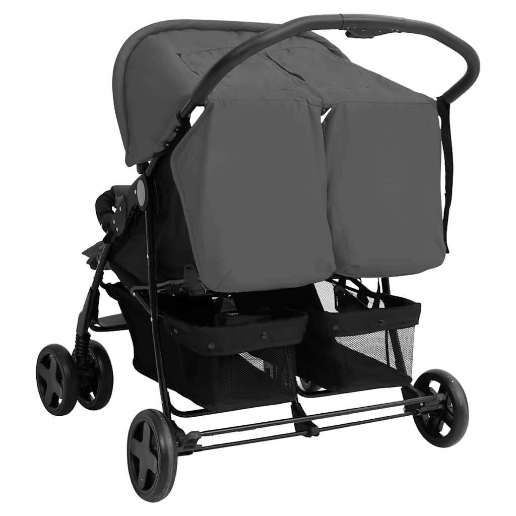 Vidaxl Carrito Para Gemelos De Acero Gris Oscuro_4