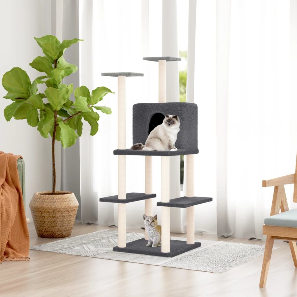 Vidaxl Rascador Para Gatos Con Postes De Sisal Gris Oscuro 144,5 Cm_1